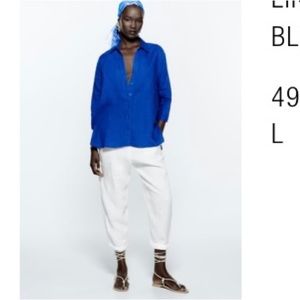 Zara linen blue button down